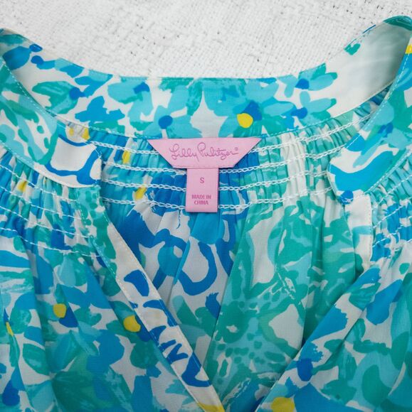 Lilly Pulitzer Silk Blue Floral Blouse – Long‎ Sleeve – Coastal Preppy – Small - Picture 4 of 7
